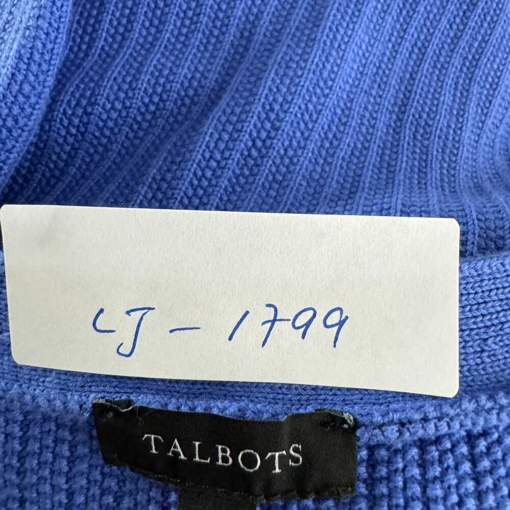 Talbots Blue Ribbed V-Neck Button Front Cardigan - Picture 2 of 8